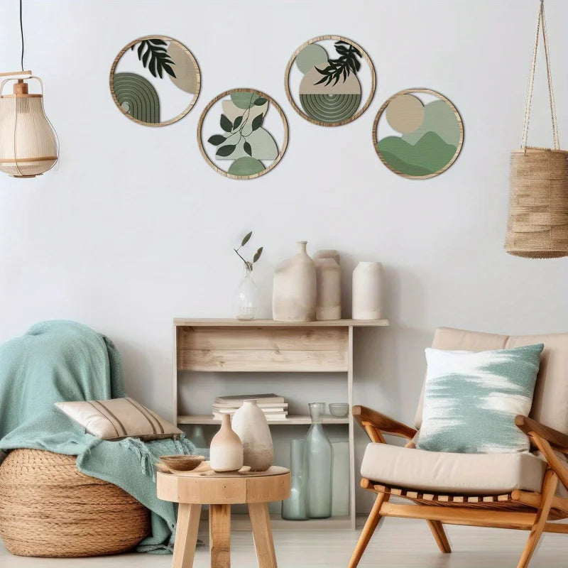 Hemasa 4 Bohemian Wall Art Set /Wooden Bohemian Decor/Geometric Hanging Artwork/Farmhouse Aesthetic Minimalist