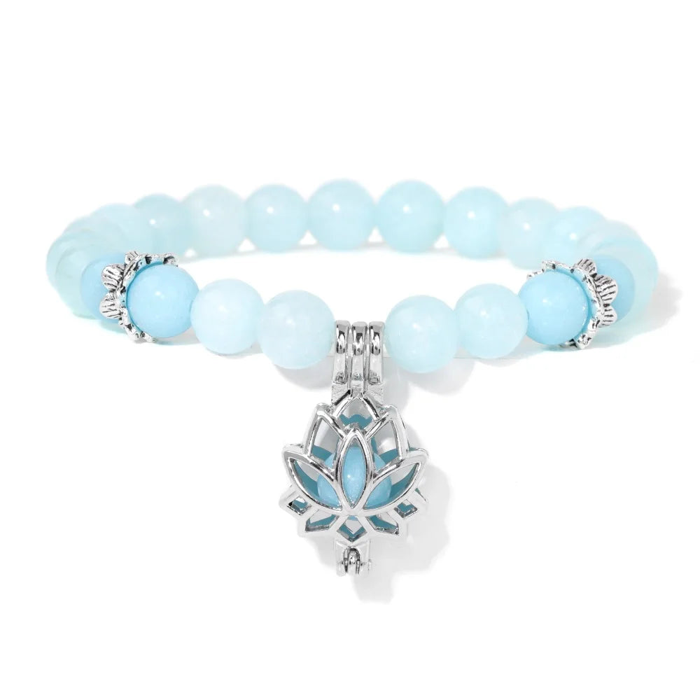 Tejesa Luminous Lotus Charm Bracelet Natural Stone Glowing In The Dark Beads Bracelets for Women Men Prayer Buddhism Yoga Jewelry