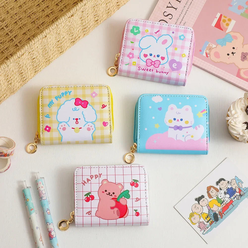 Hemasa PU Leather Girls Wallet /Cute Cartoon Zipper Card Holder/ Mini Clutch Wallet Key Chain Coin Purse