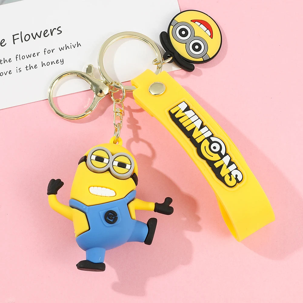 Kawaii Minions Keychain Cartoon Toys Model Silicone Pendant Keyring Cosplay Chinese Zodiac Car Backpack Key Holder Accessories
