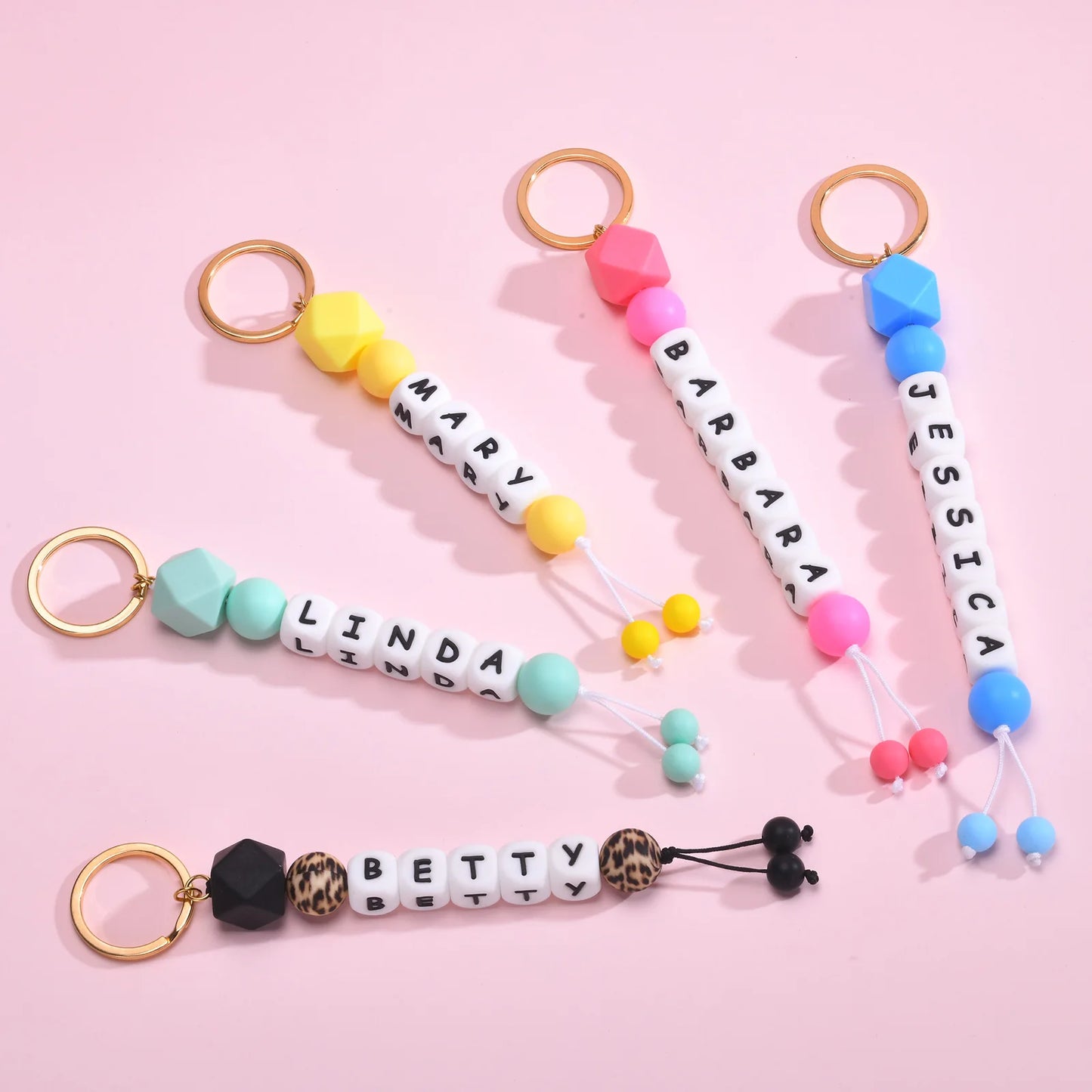 Hemasa Personalized 2-8 Letters Name Leopard Silicone Bead Keychain/ Fashion Bag Pendant Charm