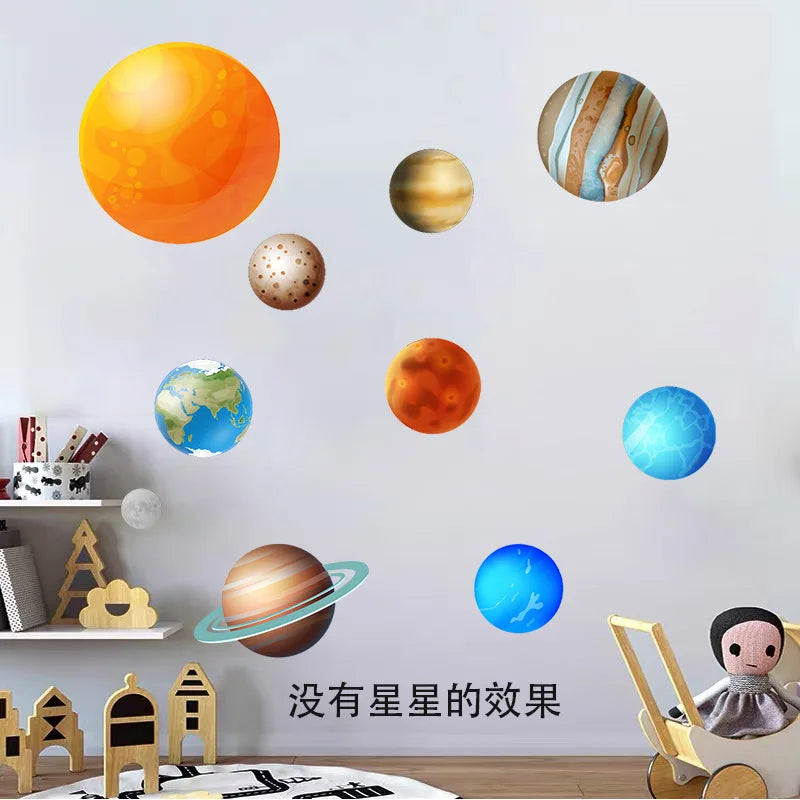 Tejesa Nine Planets Dot Star Night Light Stickers Bedroom Fluorescent Wall Decor