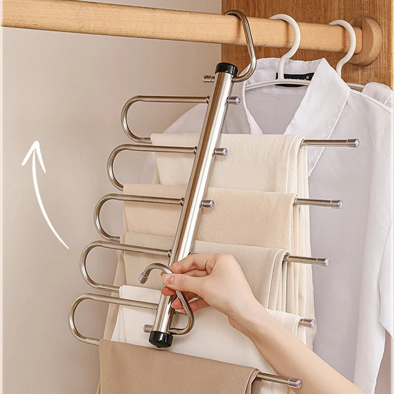 Tejesa  Folding Magic Pants Hangers,5/9Layer Stainless Steel Space Saving Clothes Rack,Jeans Trousers Scarf Organizers for Closet