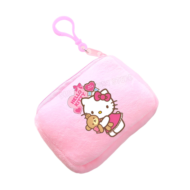 Hemasa  Hello Kitty Mini Plush Coin Purse  / Pink Canvas Square Storage Bag Key Case Handbag Kids Girls Birthday Gifts