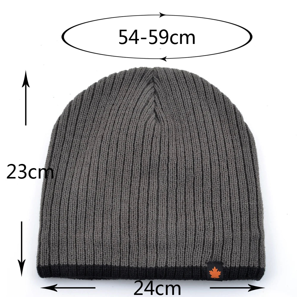 Men's Skullies Beanies Knitted Wool Hats Men Winter Knitting Thick Beanie Hat Double Layer Solid Color Velvet Warm Bonnet Cap