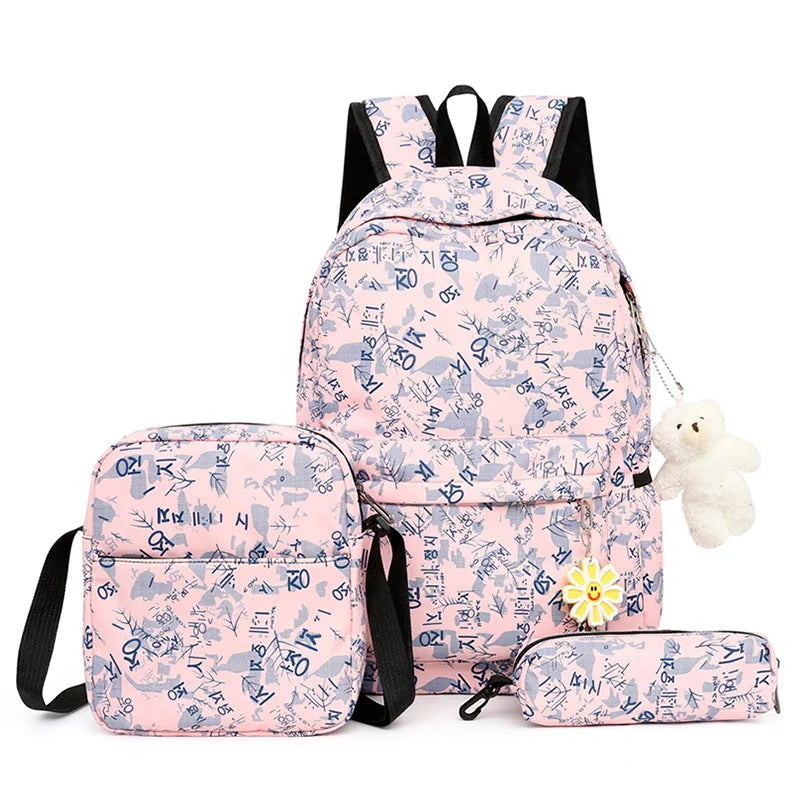 Hemasa 3pcs/set School Bag Backpacks Schoolbag Fashion Kids/ Lovely Backpack for Children Girls Bag