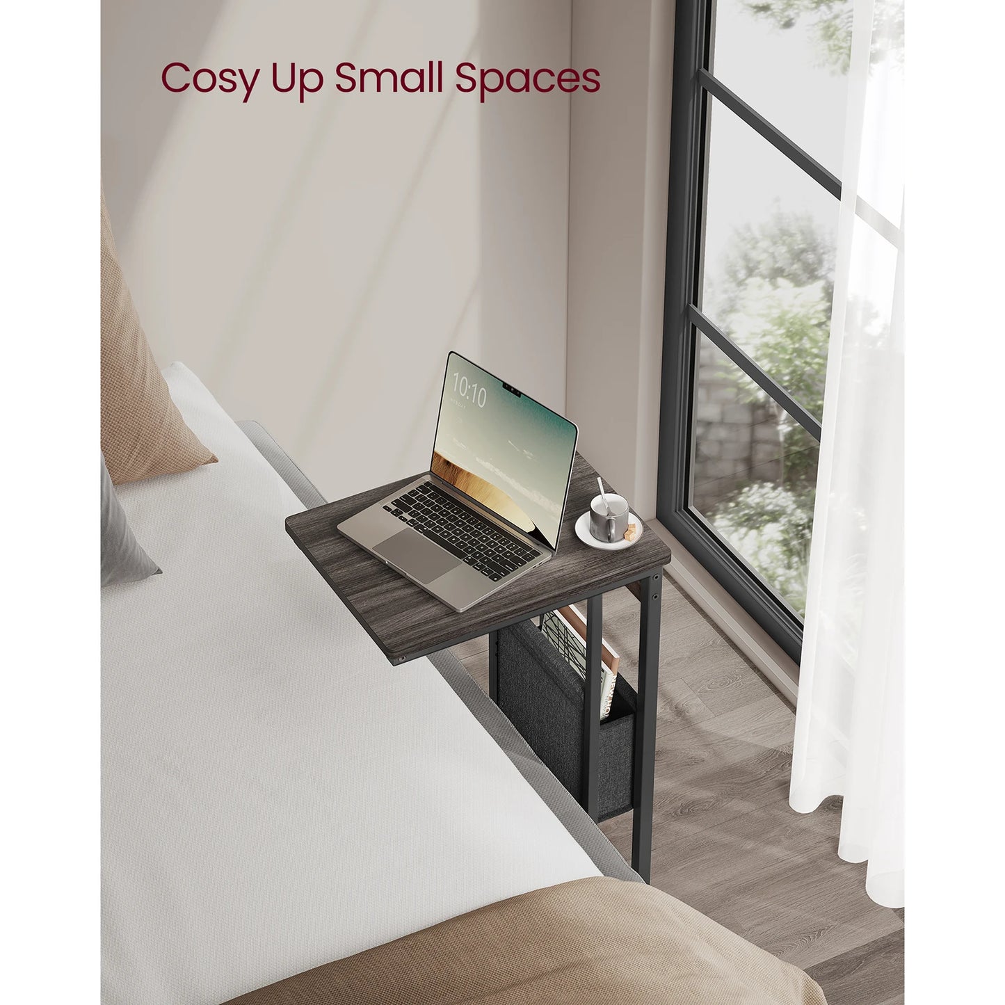 VASAGLE C-Shaped Side Table, Bedside Table, End Table for Small Spaces, with Fabric Storage Bag, Includes Adjustable Feet