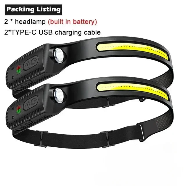 Hemasa 1-10PCS LED Indication Headlamp Rechargeable Head Flashlight 1200mah Built in Battery Outdoor Camping Fishing Headlight Lantern