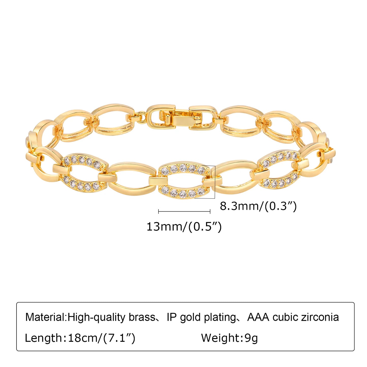 Paperclip Chain Bracelet 14K Gold Plated Cubic Zirconia Watch Strap Chunky Link Adjustable Stackable Jewelry For Women Girl Gift