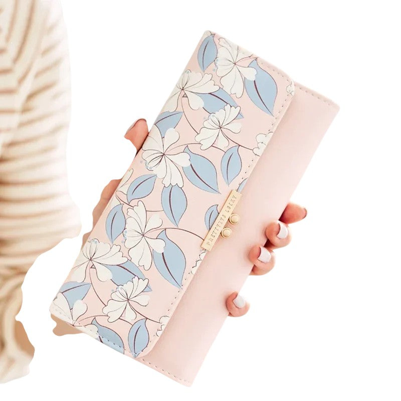 Tejesa Women's Cute Purse Long Printing Flower Wallet Phone Female Three Fold Clutch Large Capacity Wallet