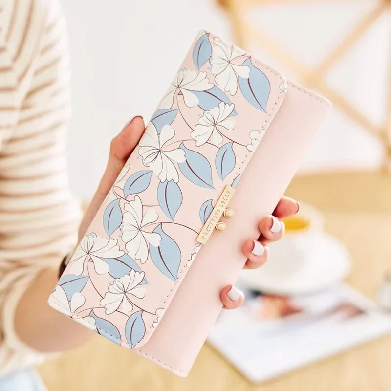 Tejesa Women's Cute Purse Long Printing Flower Wallet Phone Female Three Fold Clutch Large Capacity Wallet