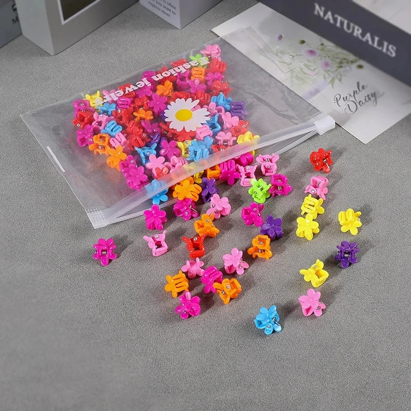 50pcs Girls Small Hair Claw Clips Colorful Plastic Clips Hairpin Flower Heart Mini Multi-Shape Hair Claw Kids Hair Accessories