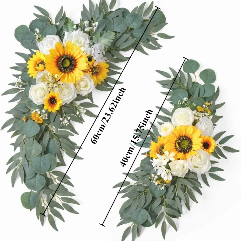 2PCS/set Artificial Wedding Arch Flowers Kit Boho Dusty Rose Blue Eucalyptus Garland Drapes for Wedding Decorations Welcome Sign