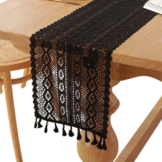 Tejesa Vintage Beige Table Runner Christmas Crochet Lace Cotton Blended Fabric with Tassel For Coffee Table Decor Wedding Decoration