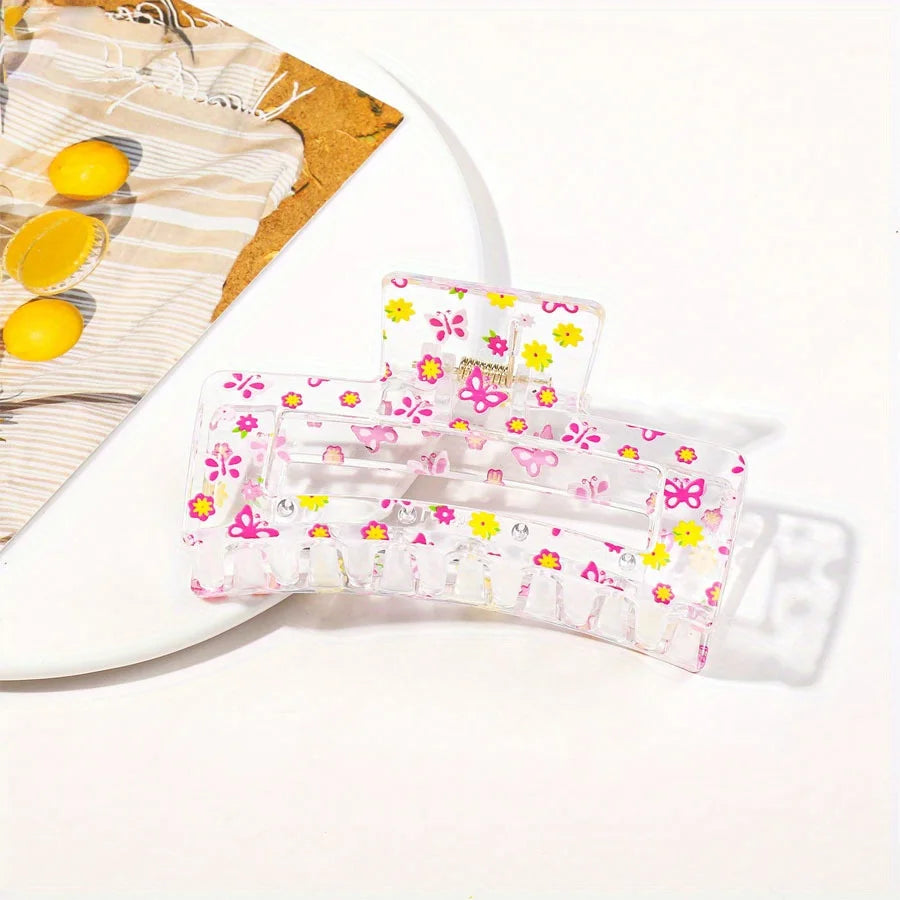 2-1PCS Transparent Flower Hair Clip, Heart Shape Banana Clip for Women, Non-Slip Strong Hold for Thick Thin Hair