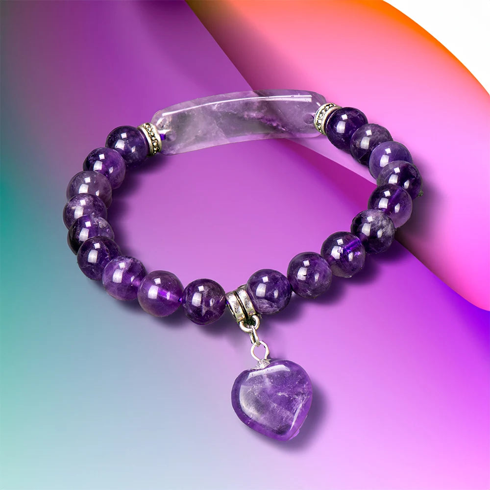 Hemasa Natural Stone Crystal Beads Bracelets with   Heart Charm