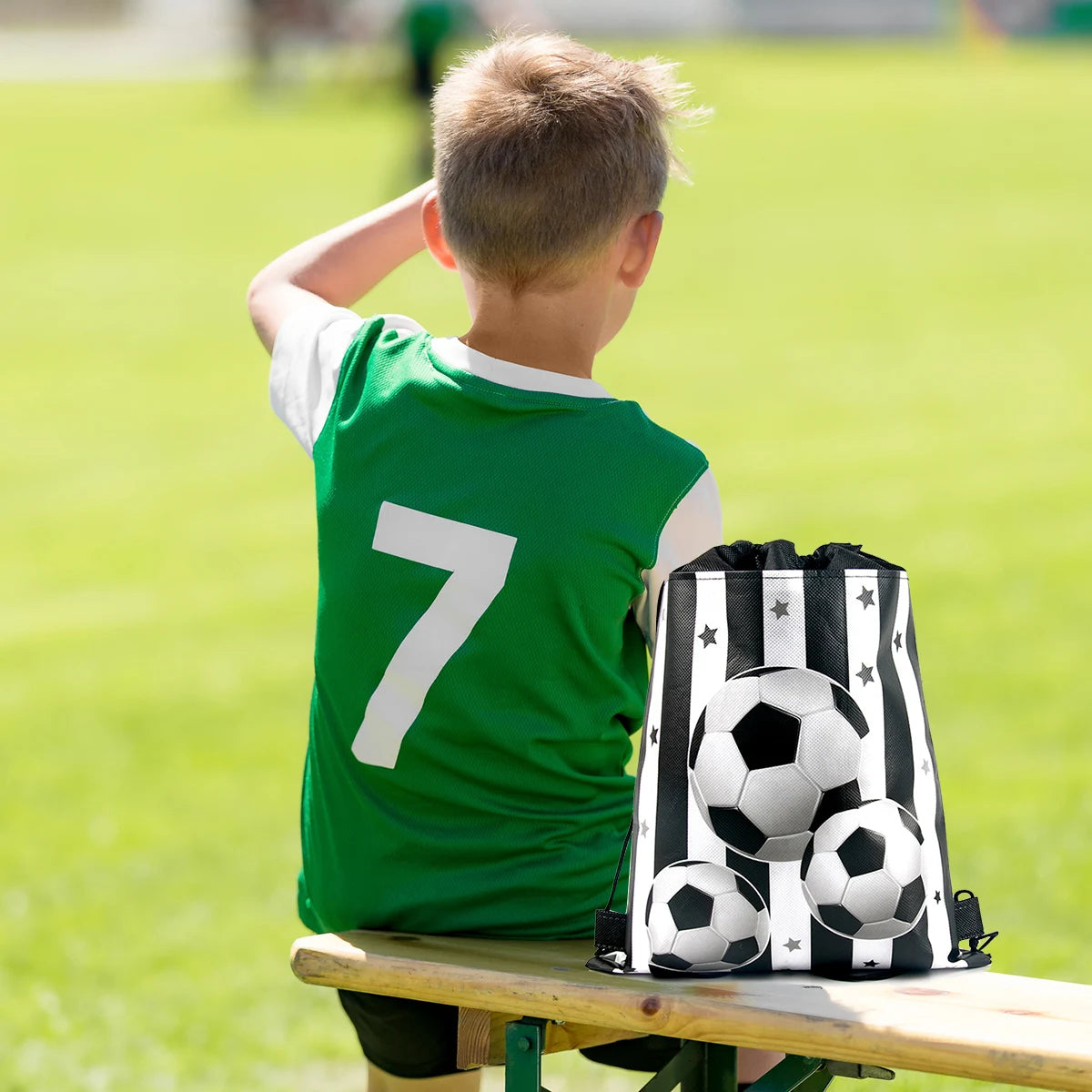 3/6/12pcs Children Football Drawstring Bags Football Backpack Sport Party Drawstring Goodie Favor Bags Gifts Birthday Party