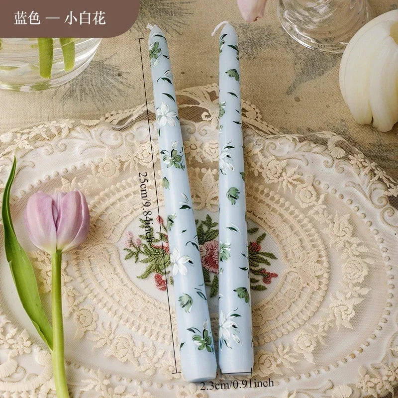 7.5'' Long Wedding Candles French Hand-Printed Pole Candle Long Taper Dinner Candles for Minimalist Home Decorative Candles