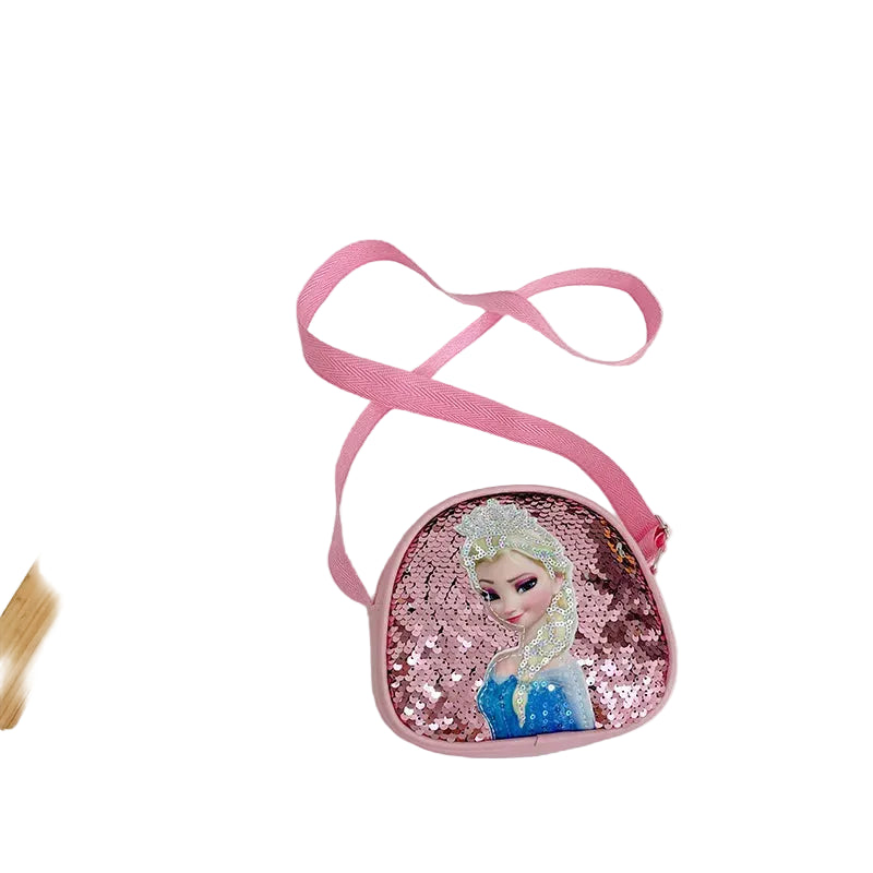 Tejesa Children's Bag Girls Bag Disney Princess Elsa Sequins Personality Children's Casual One Shoulder Bag Messenger Bag