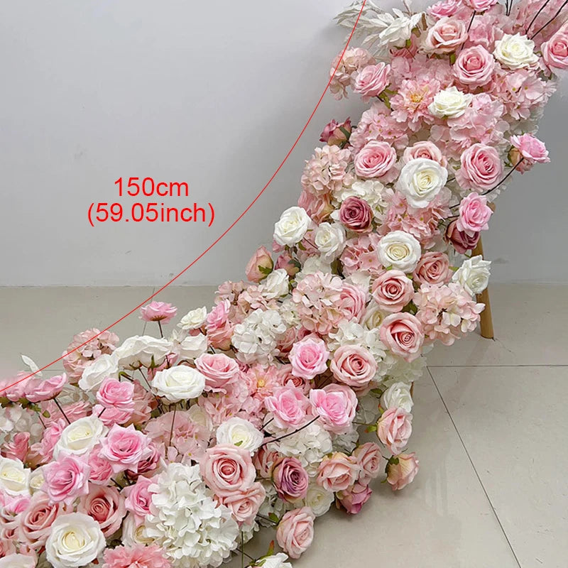 White Blue Rose Flower Row Decor Wedding Backdrop Arch Frame Banquet Aisle Floral Ball Birthday Party Event Props Window Display