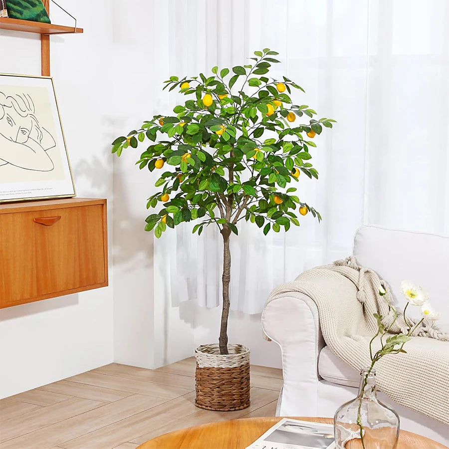 Tejesa 120cm/150cm Artificial Lemon Tree Artificial Tree With Fruit Fake Bonsai Plant Plastic Potted Plant Christmas Home Garden Decor