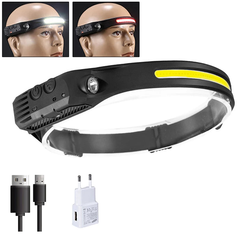 Hemasa COB LED Sensor Headlamp USB Rechargeable Light with Built in Battery Multiple Lighting Modes Lamp for Outdoor /Camping /Fishing