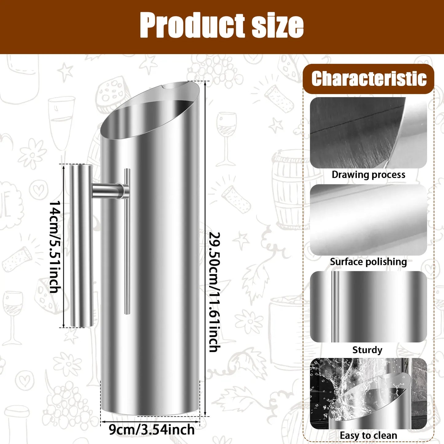 Tejesa 2/1L Water Pitcher Stainless Steel Juice Pitcher Ice Bucket Rustproof Pitcher Pot for Bar Hotel KTV Kitchen Cold Water Wine Jug