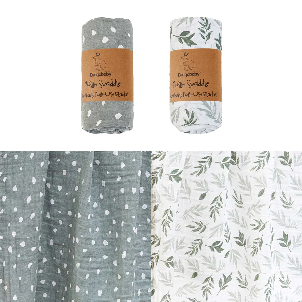 Tejesa 2pcs Set 100% Cotton Baby Muslin Swaddle Blanket / Newborn Bath Towel / Infant Wrap