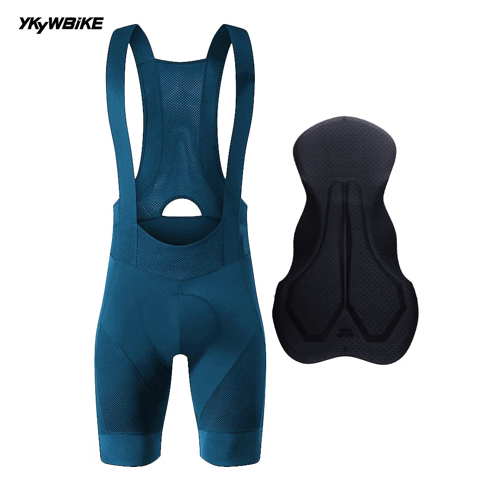 YKYW Men's Pro Team Bib Shorts Summer Outdoor Wear Breathable Bicycle Sports Clothing Tights Bike Blue Gray Bib Shorts 6 Hours