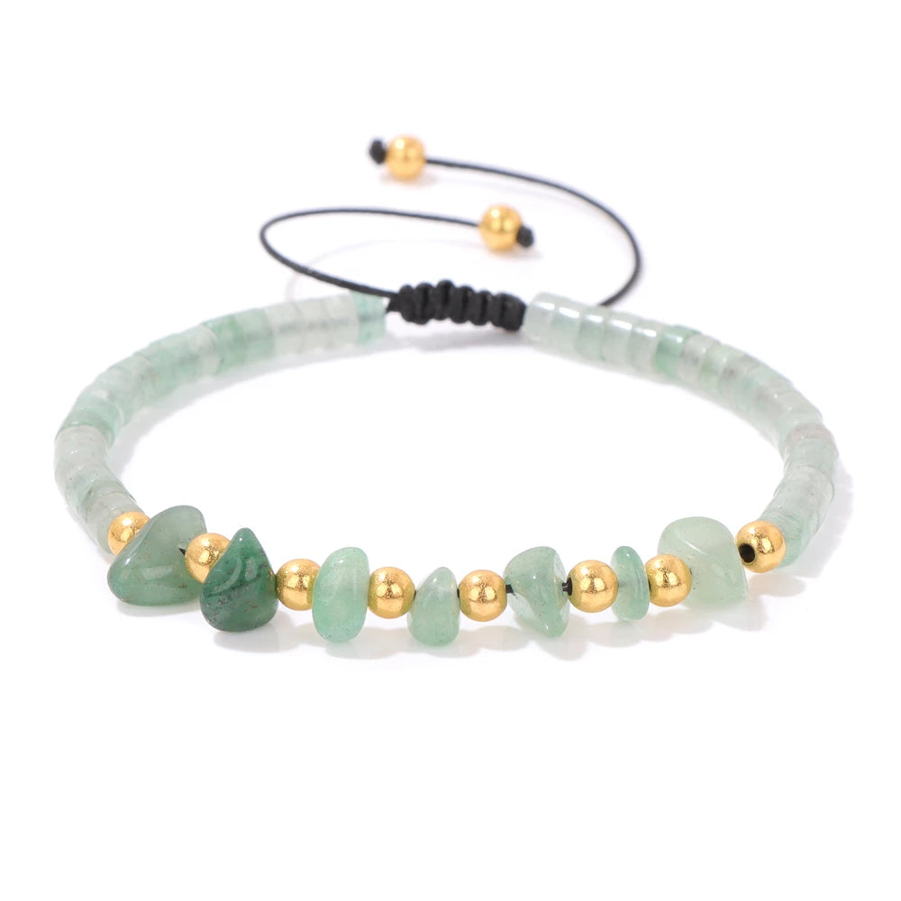 Tejesa Irregular Natural Gem Crystal Stone Beads Bracelet Braided Obsidian Aventurine Amethysts Aquamarin Opal Chip Bracelets For Women