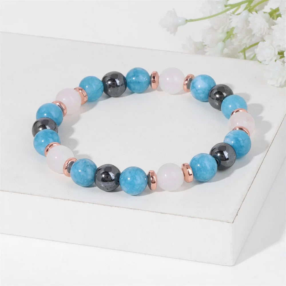 Hemasa Healing Reiki Natural Stone Bracelet Amethysts Hematite Beaded Bracelets For Women Men Chalcedony Lava Crystal Stretch Bracelet