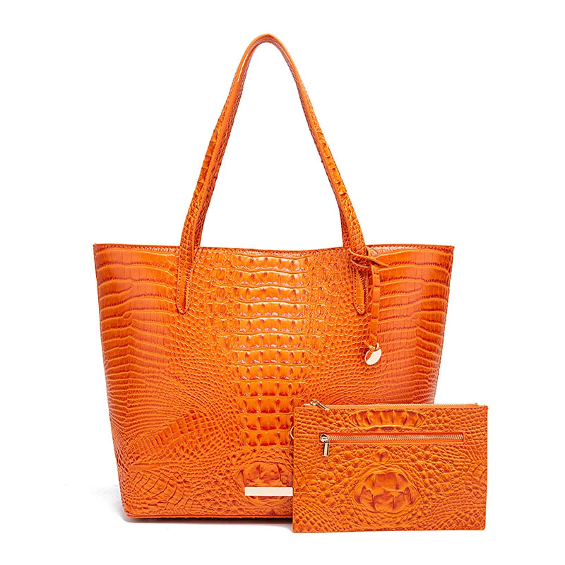 Leather Fashion Two Piece Crocodile Pattern Single Shoulder Tote Bag