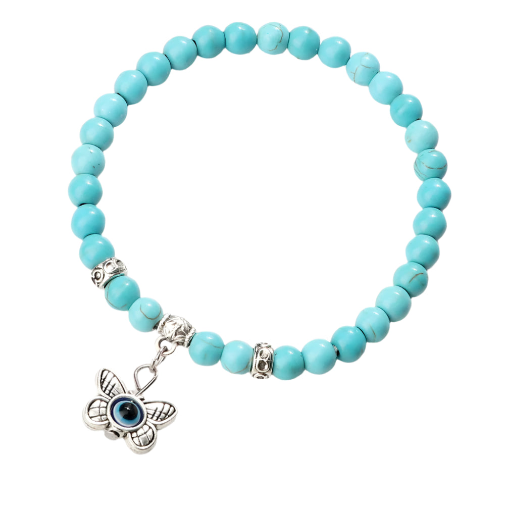 Heamsa 6mm Beads   with Butterfly Pendant  Bracelet for Women