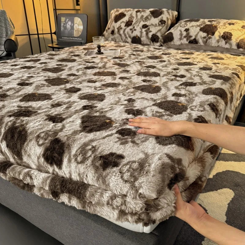 Thiened Rabbit Fur Bed Canopy Single Piece Winter Warm Fce Coral Velvet Full Wrap Mattr Protector Tee Piece Set