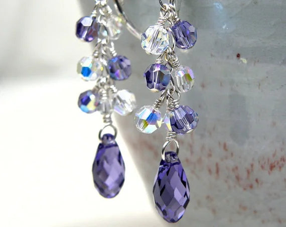 Tanzanite crystal earrings, sterling silver, bridesmaid pendant wedding jewelry, December birthday presents for women