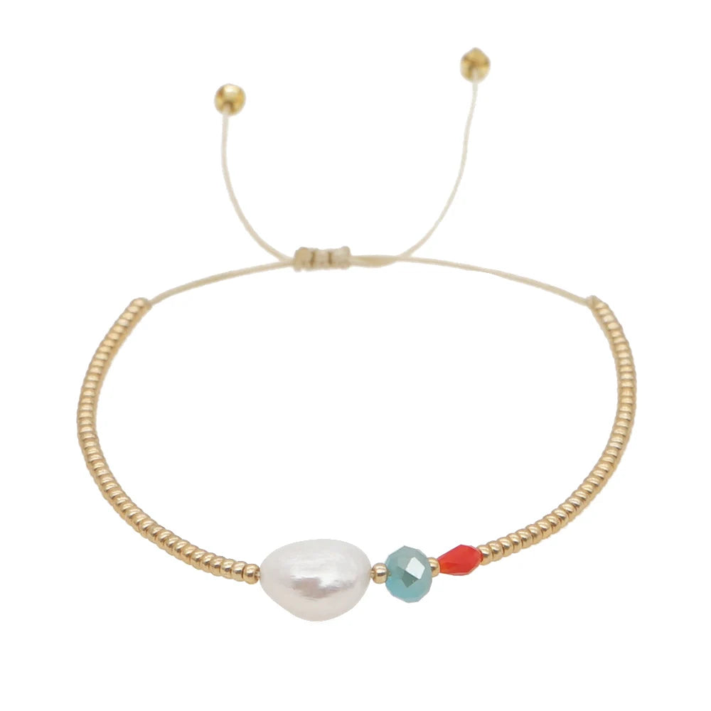 Tejesa  Gold Color Beaded Pulseras Jewelry Adjustable String Perlas Bracelets Simple Freshwater Pearl Bracelets for Women