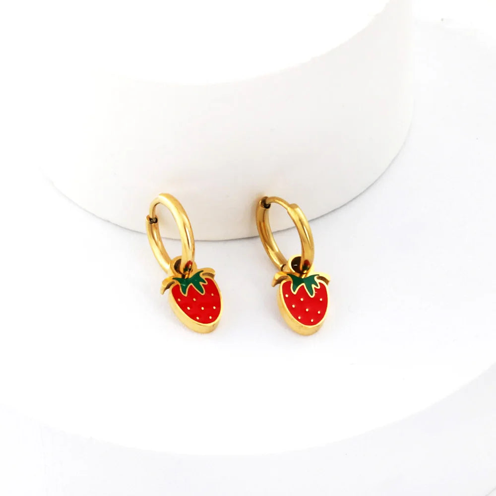 Hemasa Cute Fruit Strawberry Drop Dangle Earrings For Women'S /Stainless Steels Hoop Earrings