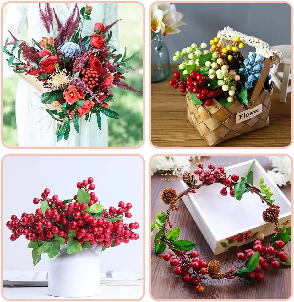 YeeNanee 10pcs Christmas Red Berries Stem Artificial Blueberry for DIY Crafts Xmas Home Party Table Centerpieces Vase Decoration