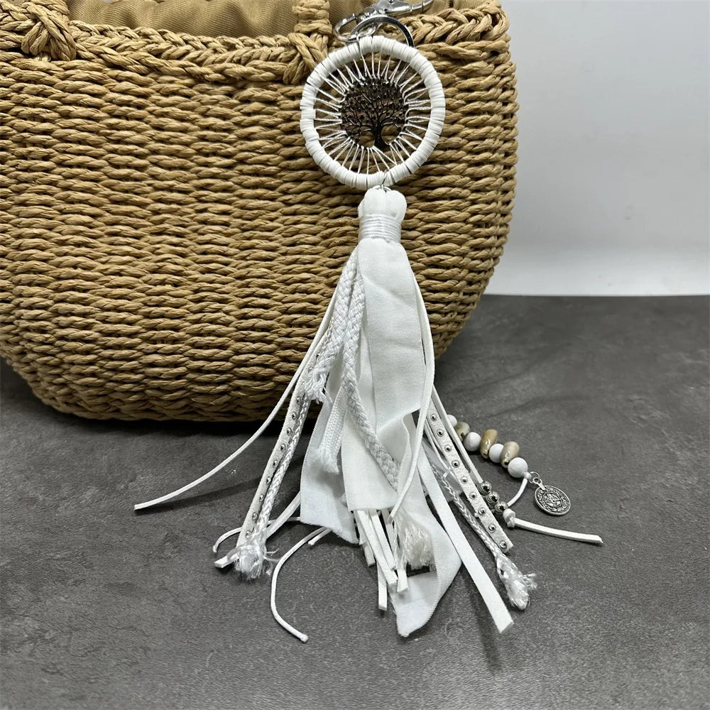 Leather Tassel With Colorful Pompons Handbag Accessorise Boho Style Keychains For Women Keyring Jewelry