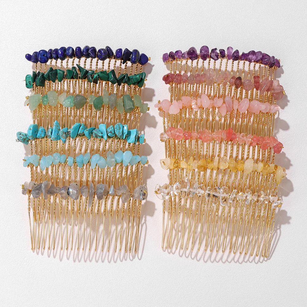 Hemasa Crystal Hair Combs Hair Accessories Natural Quartzs Stone Hair Clips Healing Reiki Hairpin Wedding Bridal Headwear Jewelry
