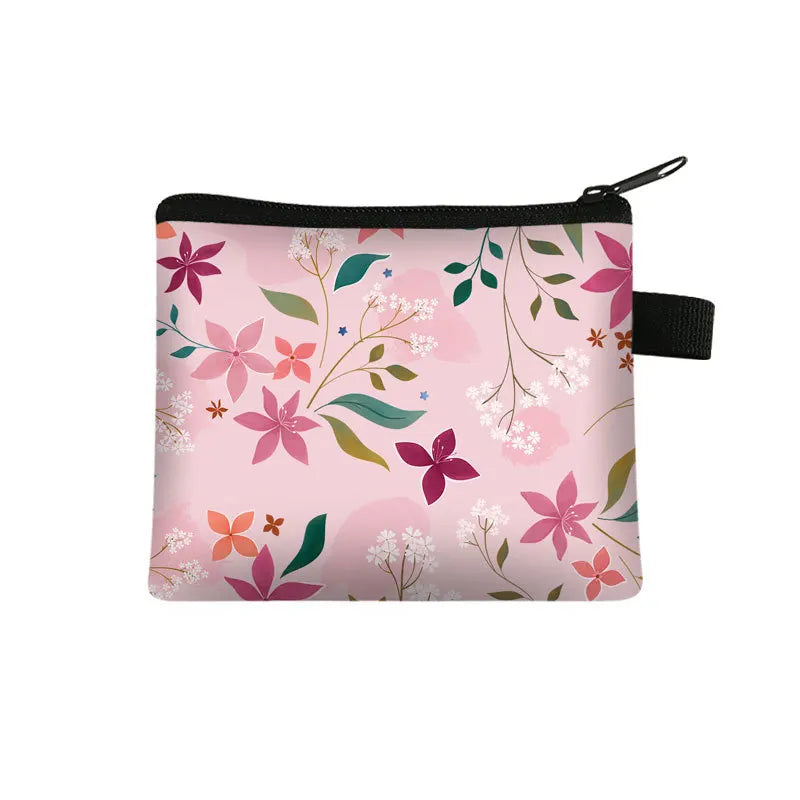 Tejesa Floral Print Cosmetic Bag Girl Women Sanitary Napkin Storage Organizer Bag Coin Card Money Eearphone Lipstick Holder Pouch