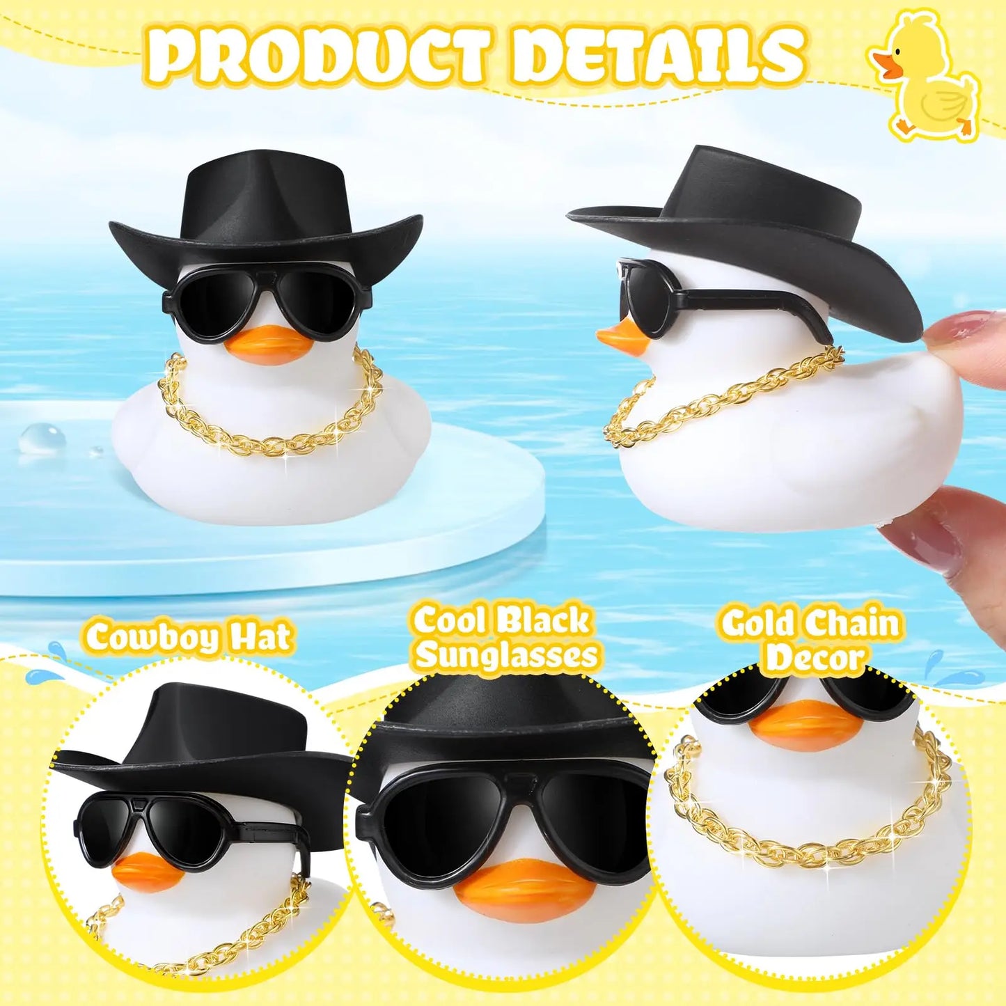 6-60 Set  White Cowboy Rubber Duck Bulk Mini Yellow Duckies Party Tiny Ducks Toy Bandanas for Summer Shower Party Favor