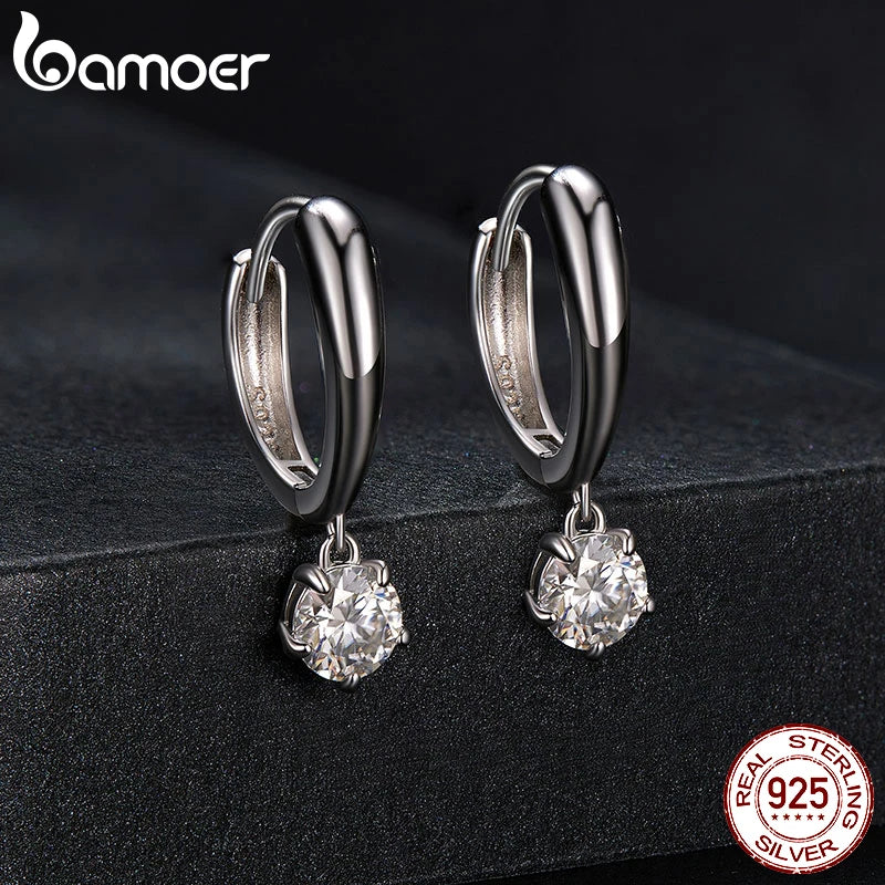 Bamoer 925 Sterling Silver 0.5CT Moissanite Ear Buckles Classic Hoop Earrings for Women Engagement Wedding Fine Jewelry Gift