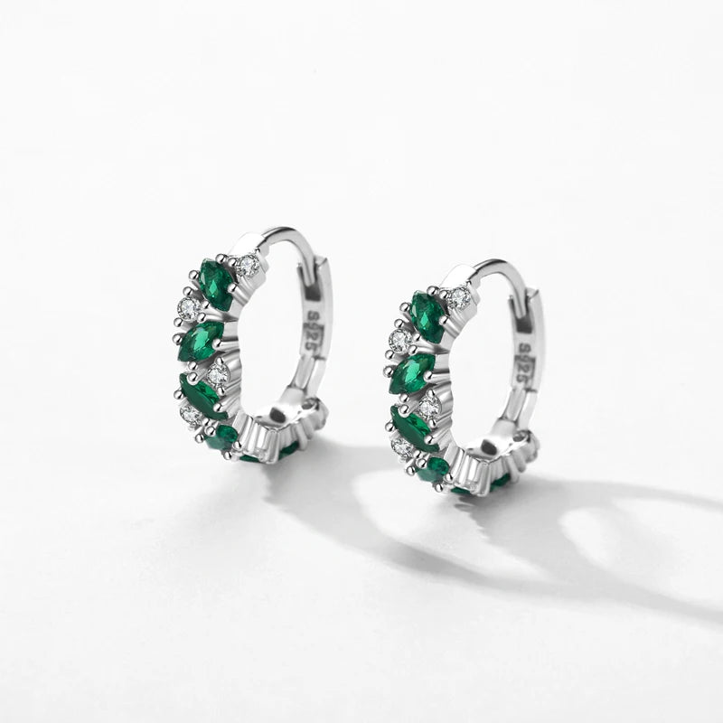 Modian 925 Sterling Silver Green And Clear Rhombus Zirconia Hoop Earrings For Women Party Simple Ear Buckles Fine Jewelry Gift