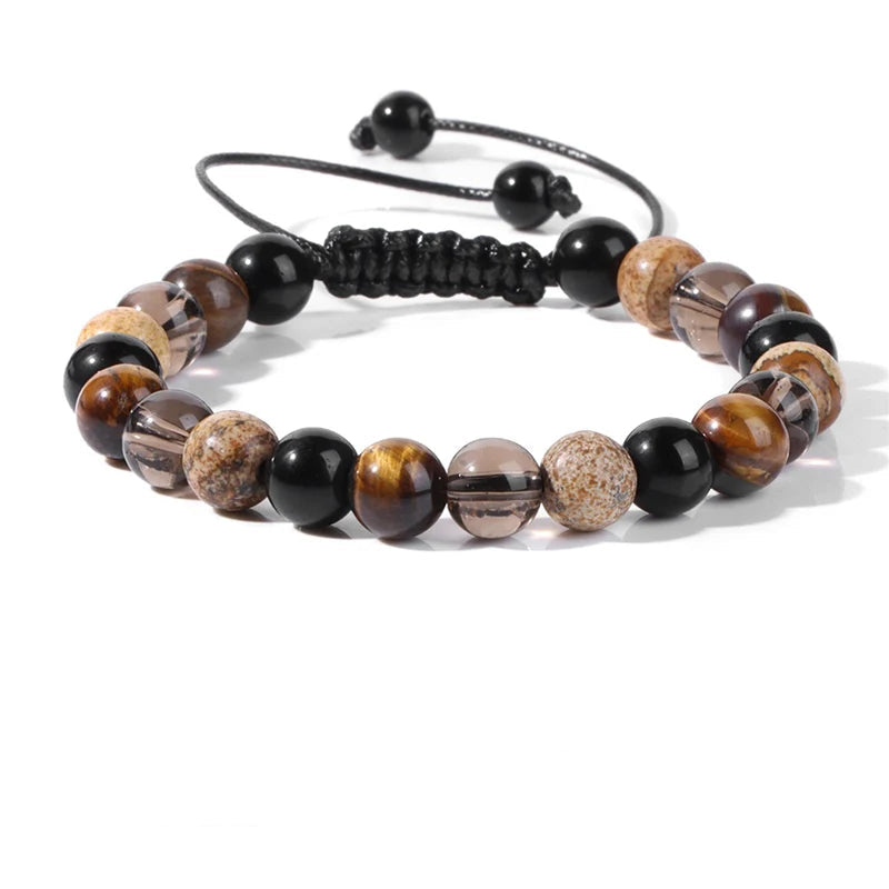 Tejesa 8MM Mix Natural Stone Braided Bracelet Smoky Quartz Beaded Bracelets For Women Men Balance Energy Woven Wristbands Jewelry Gift