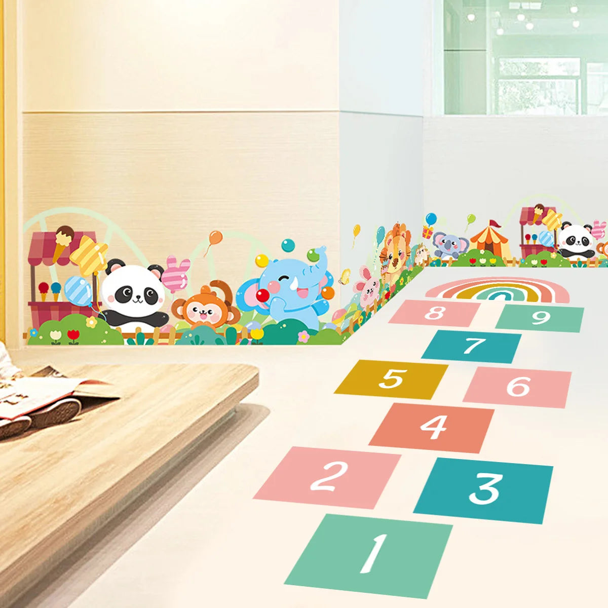 Hemasa kids room floor decoration  game sticker /self adhesive cartoon rainbow wall art decal