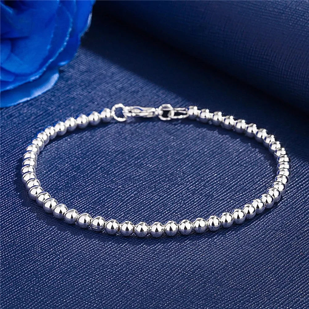 Christmas gifts charm 925 Sterling Silver Bracelet 4MM beads chain for woman Popular brands jewelry fashion Wedding party