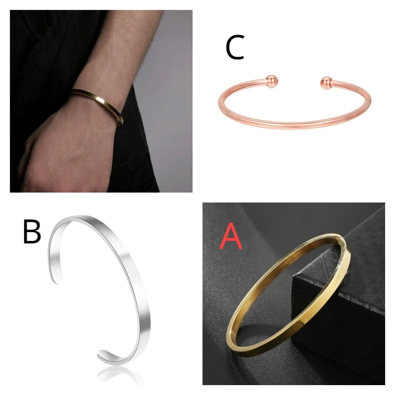 2024 Bangles Chain Bracelet for Men Stainless Steel Men Jewelry Flat Bracelets Gold Color Waterproof Charm Bracelet for Women