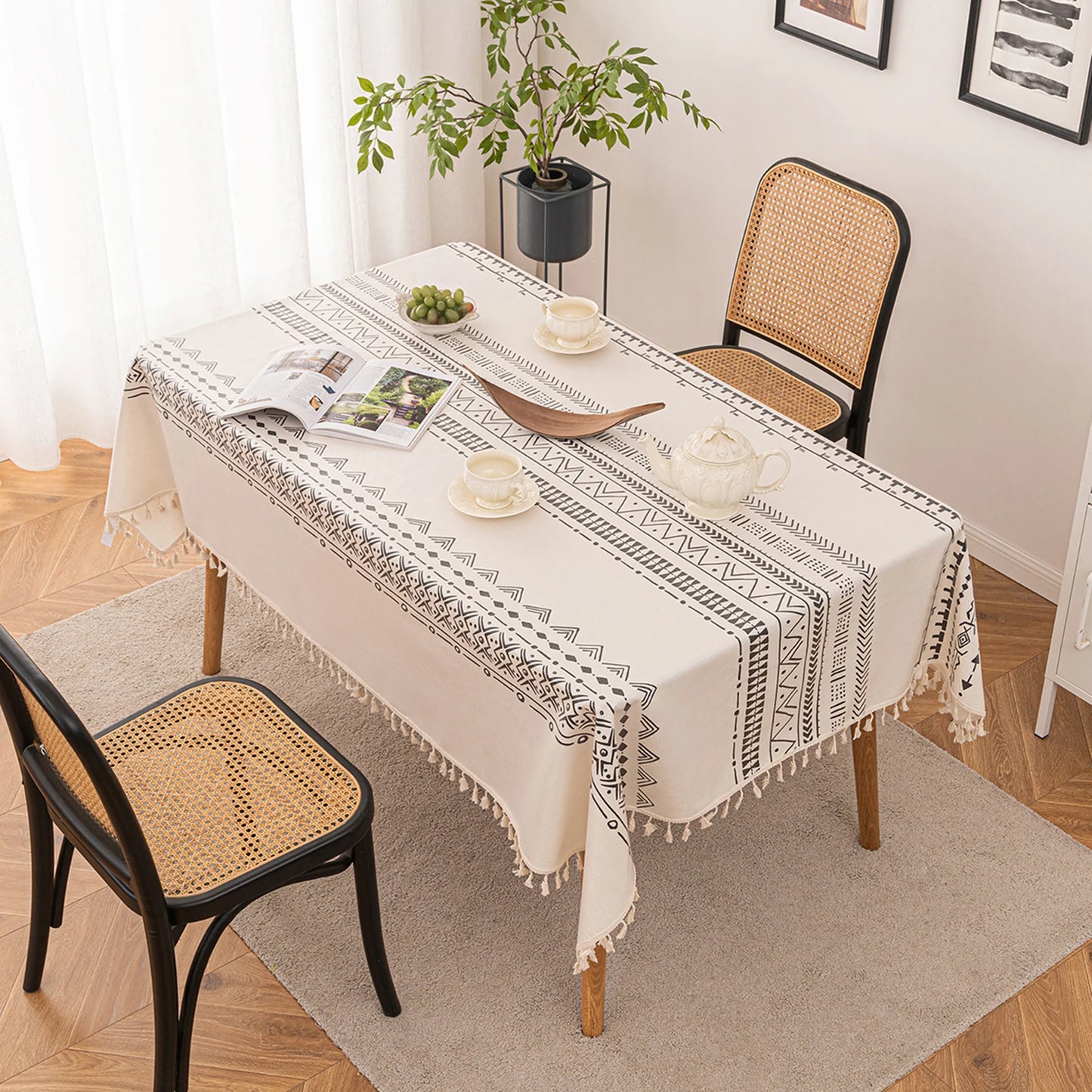 Tejesa  Cotton Linen  Tasse Waterproof Tablecloth /Patio/ Outdoor Wrinkle Free Table Protector Covers