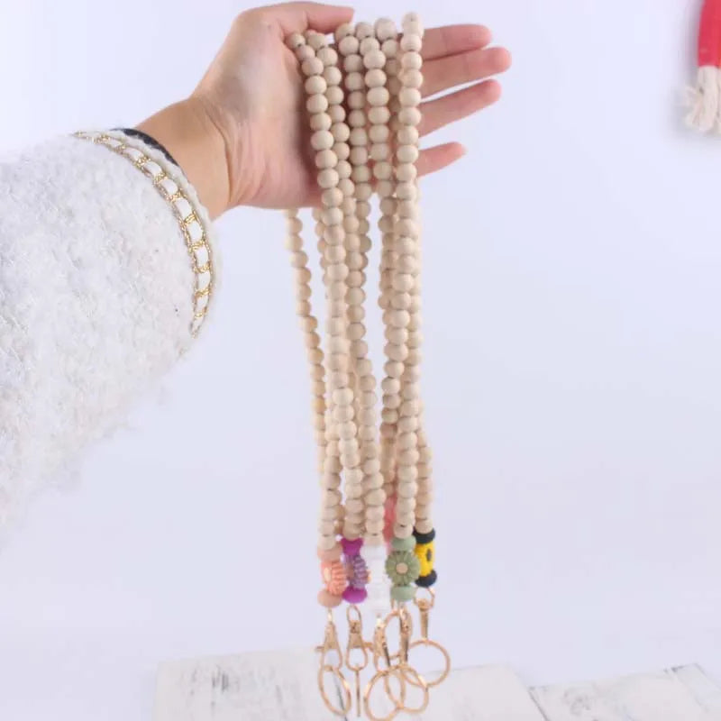 Hemasa  Wooden Beads  Daisy  Flower  Silicone Keychain